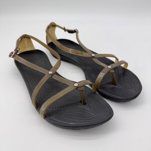 Crocs Sandals Brown Women 9 Gladiator Isabella Strappy Jelly Vacation Beach Stud